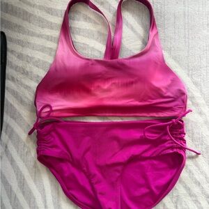 Athleta Malibu A-C size M pink Ombre 2 pc Swimsuit M Cinch Full bikini Small